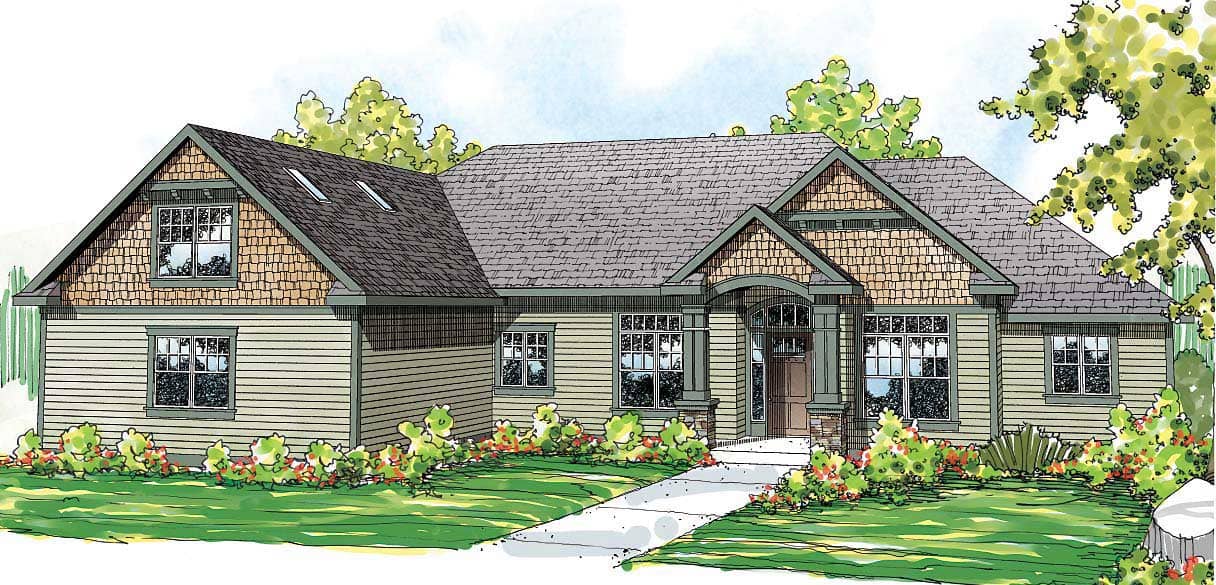 This is the front elevation of these Craftsman Home Plans.
