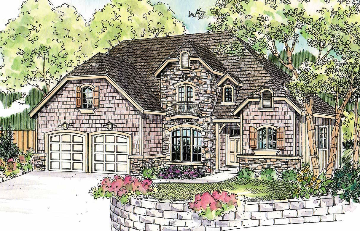 This image shows the European Style for this set of house plans.