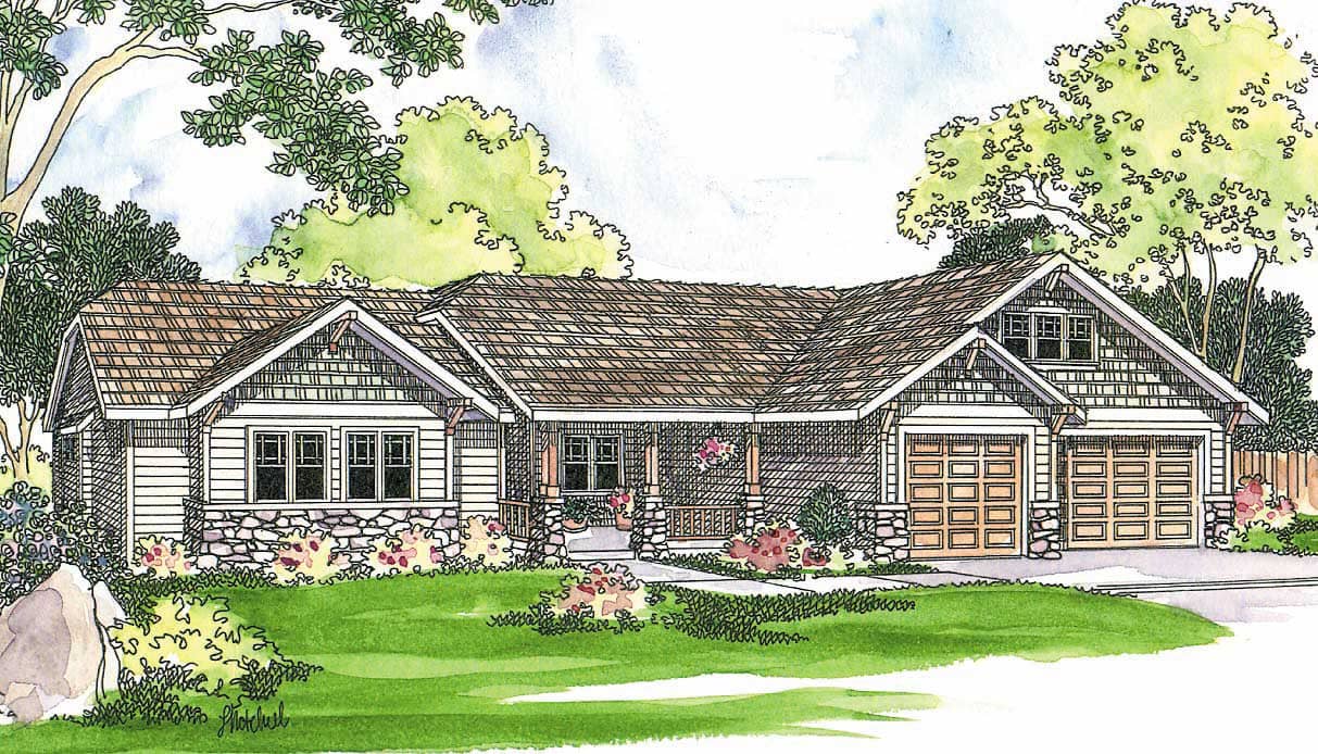 This image shows the Craftsman Style of this set of house plans.