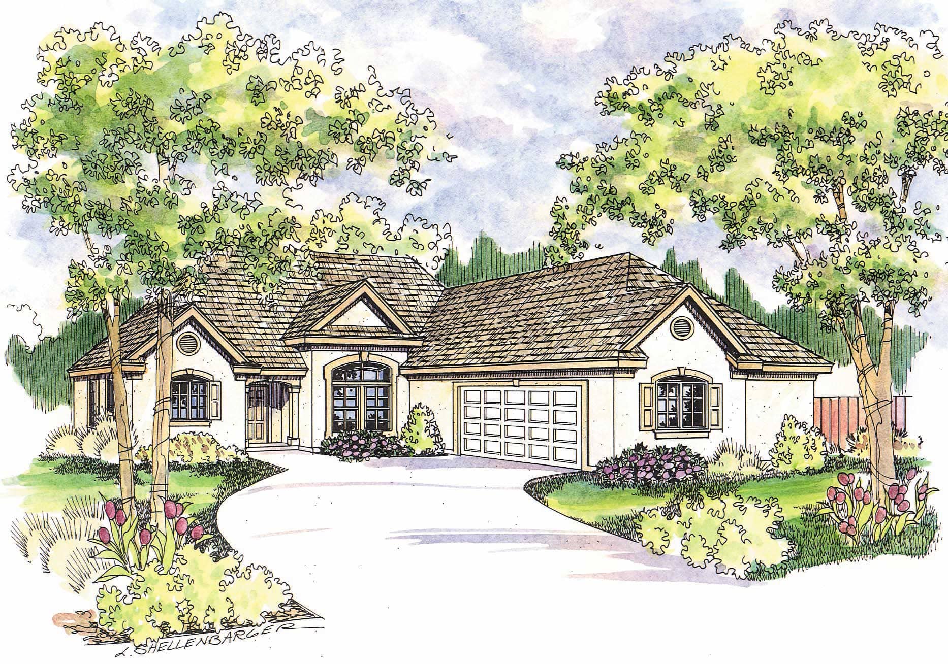 This image shows the European Style of this set of house plans.