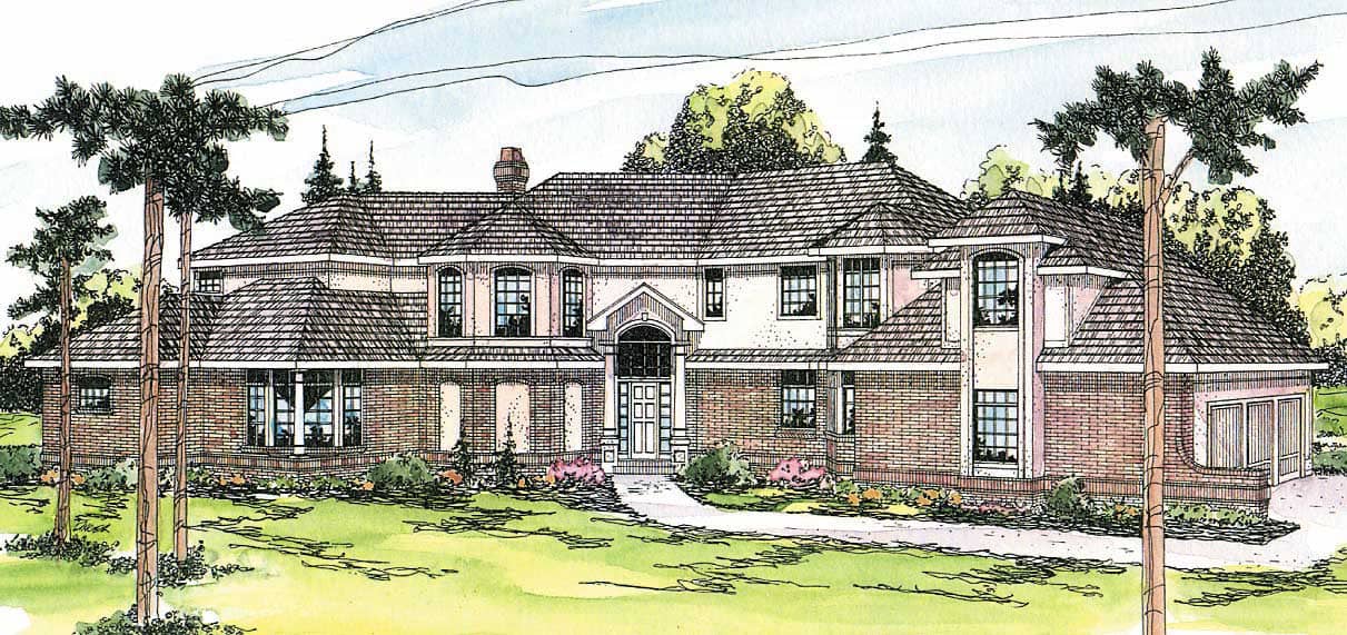 This image shows the Tudor Style for this set of house plans.