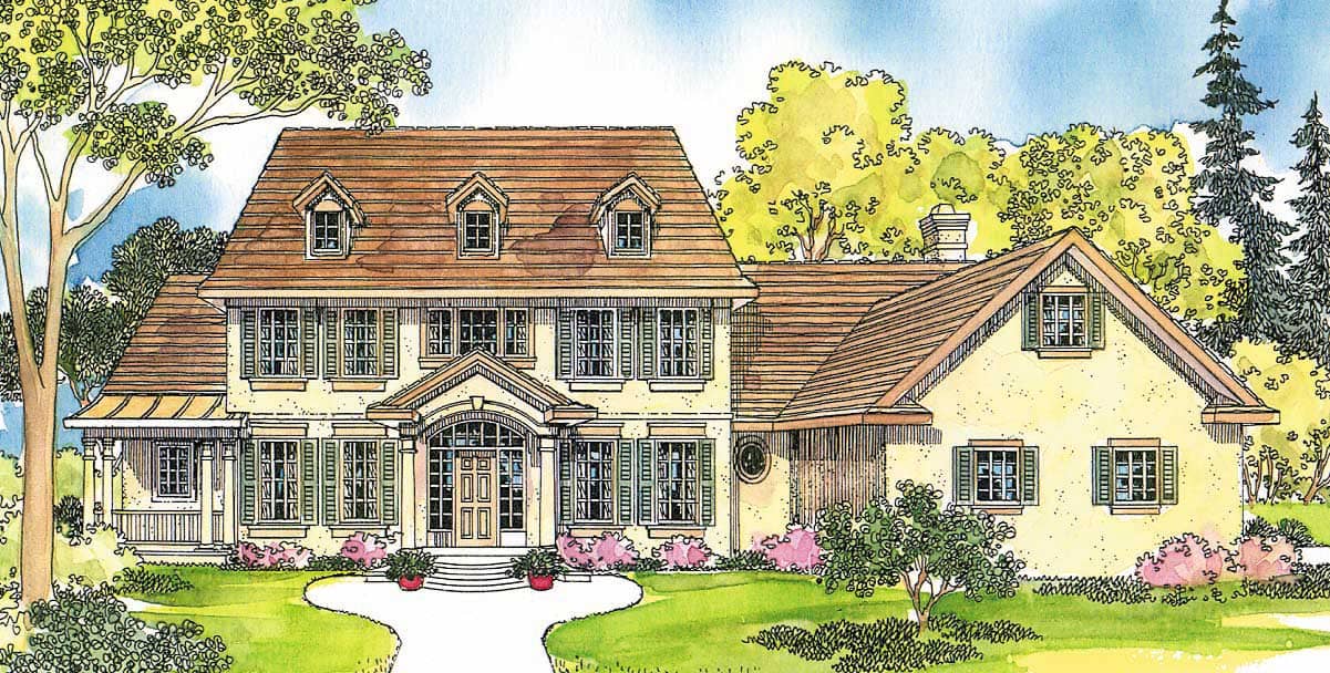This image shows the Colonial Style for this set of house plans.
