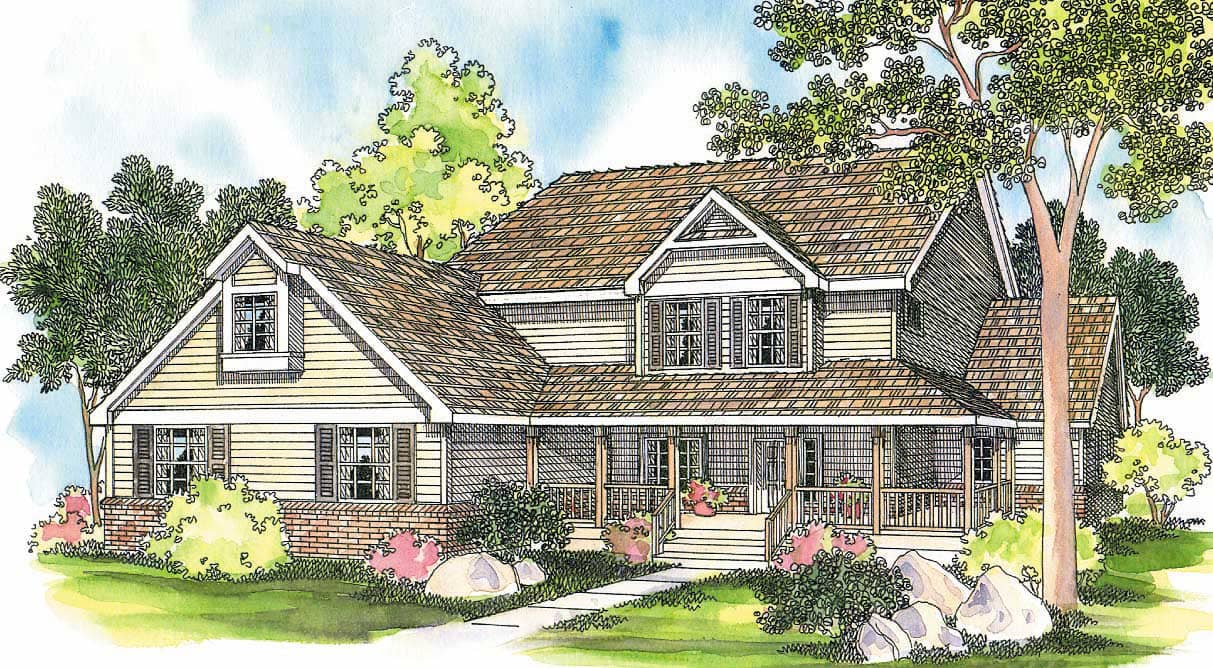 This image shows the Country Style for this set of house plans.