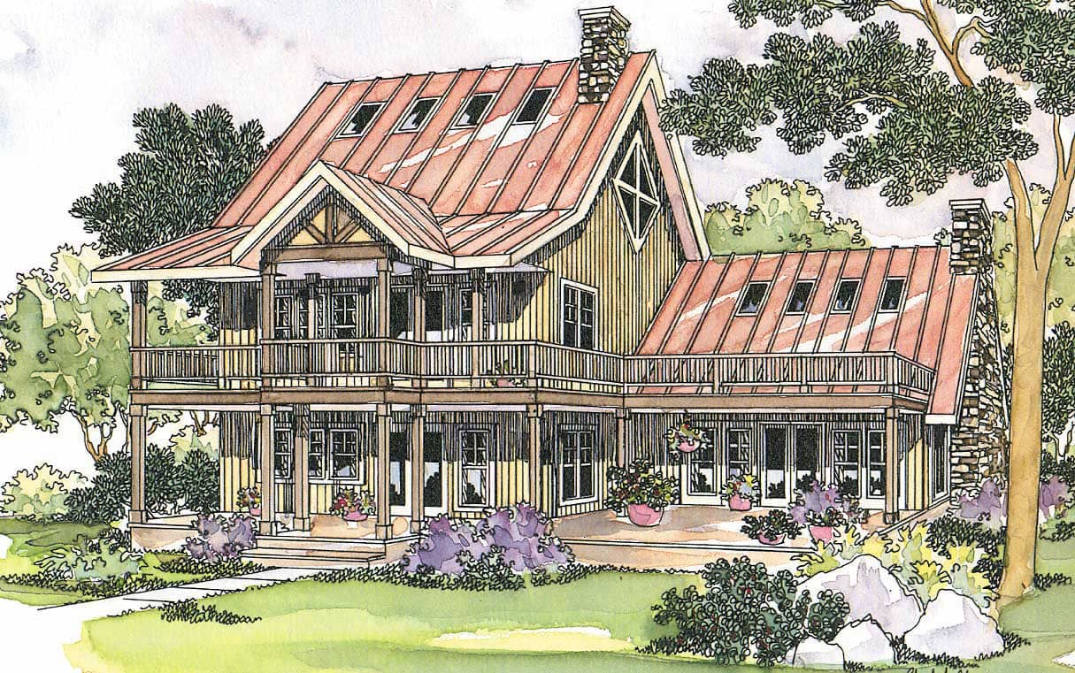 This image shows the Lodge style for this set of house plans.