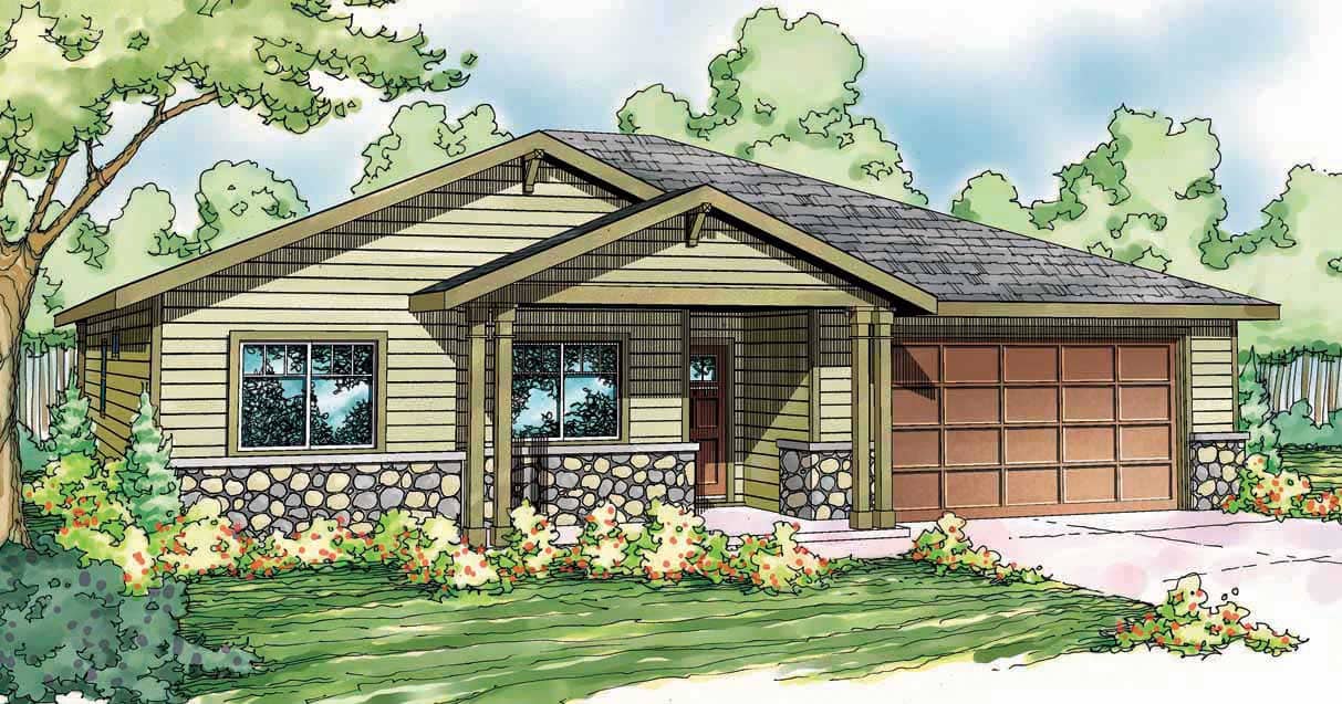 This is an artist's rendering of these Craftsman House Plans.