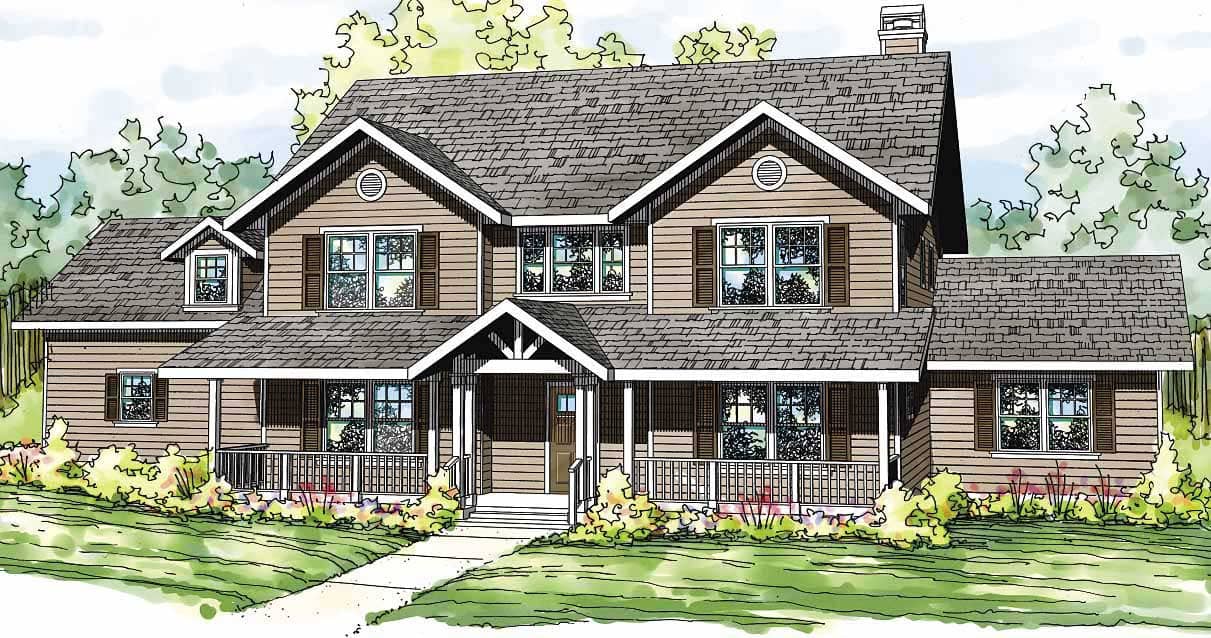 This is an artist's rendering for these Country House Plans.