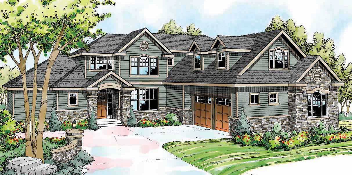 This is the front elevation for these Traditional Home Plans.