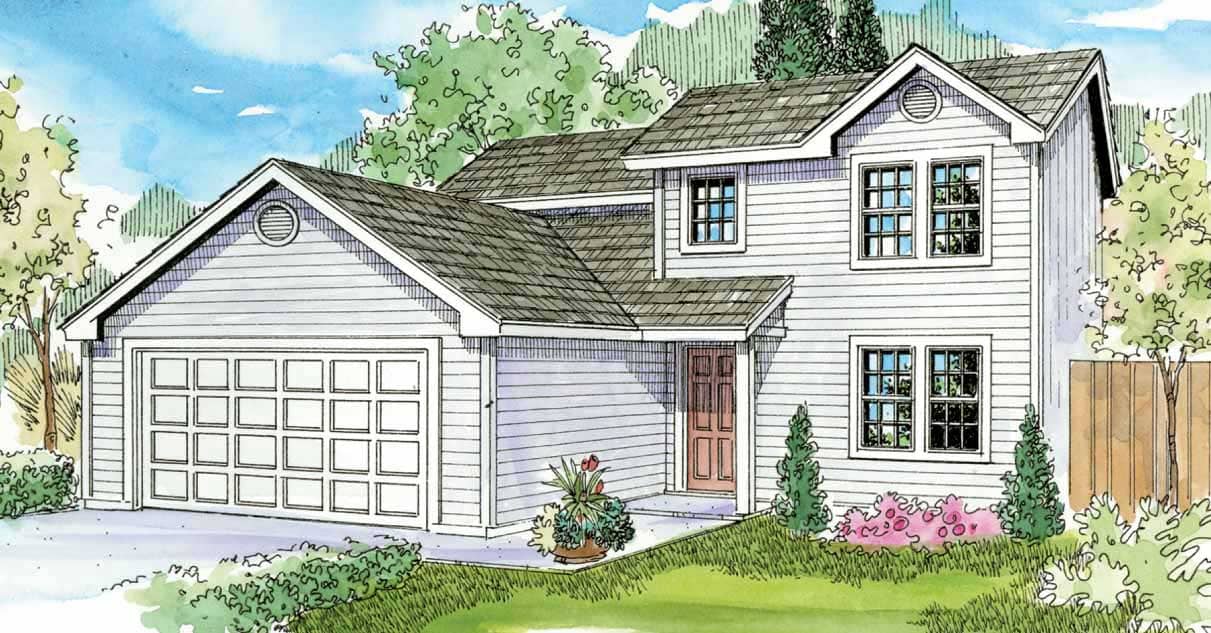 This image shows the front of these Traditional House Plans.