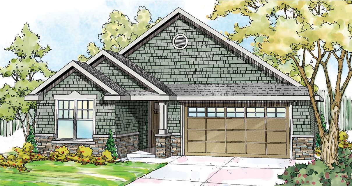 Front elevation of Shingle home (ThePlanCollection: House Plan #108-1719)