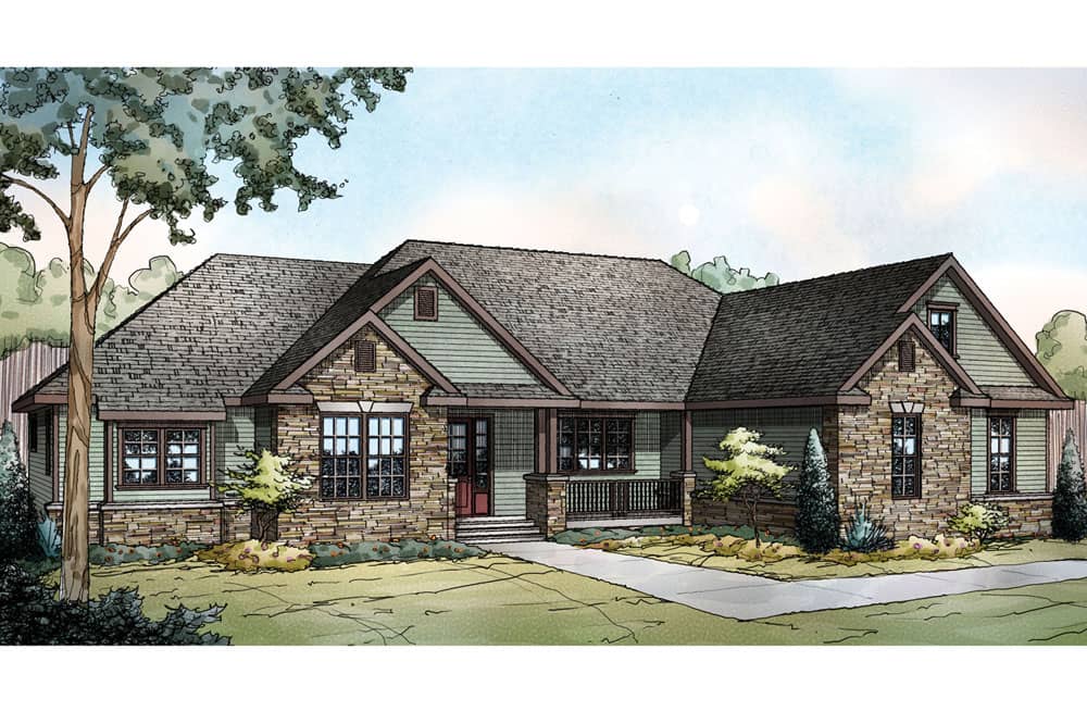 Front elevation of Ranch home (ThePlanCollection: House Plan #108-1722)