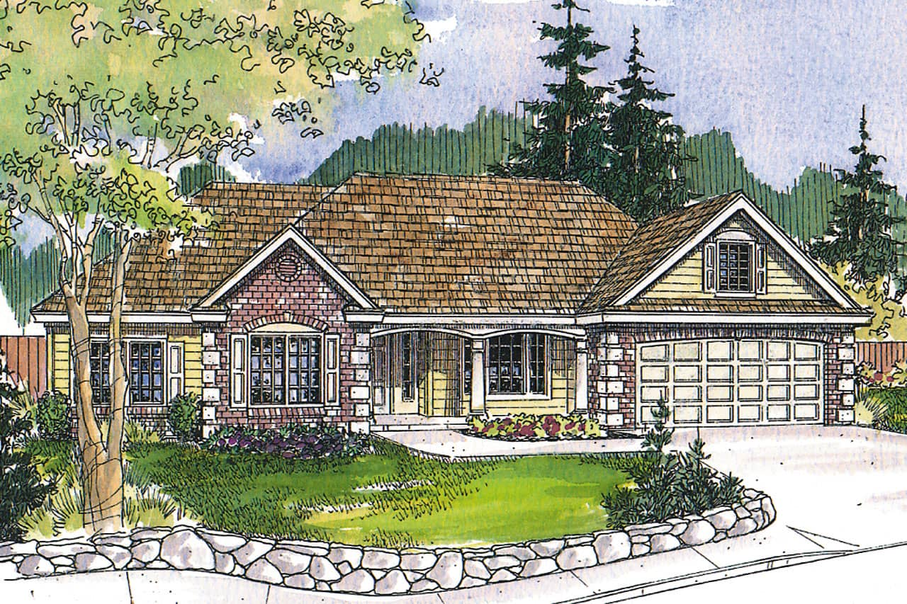 Front elevation of Ranch home (ThePlanCollection: House Plan #108-1740)