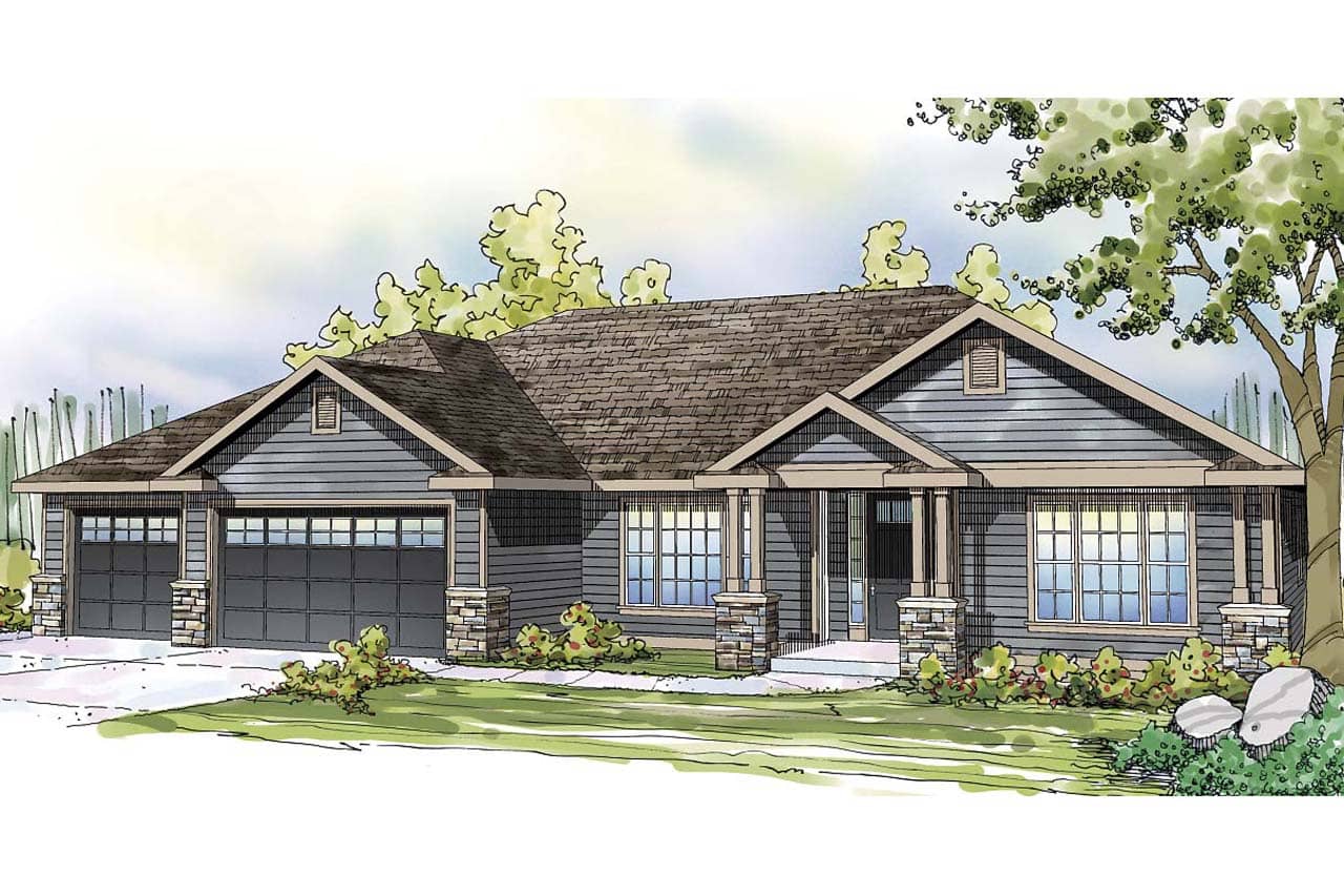 Front elevation of Ranch home (ThePlanCollection: House Plan #108-1745)