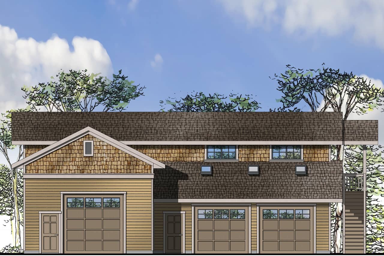 Front elevation of Craftsman home (ThePlanCollection: House Plan #108-1785)
