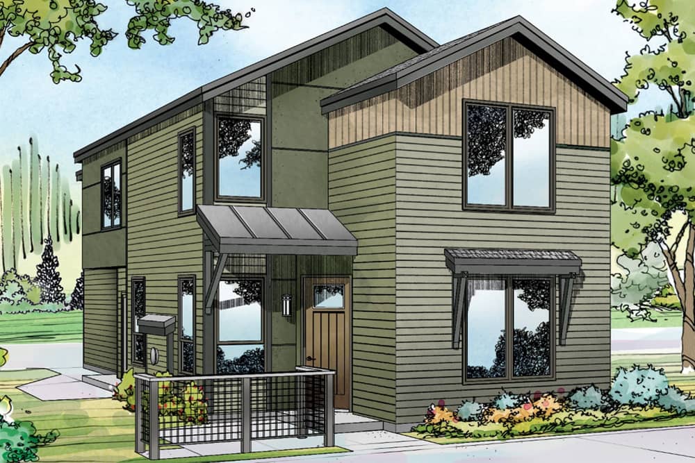 Front elevation of Contemporary home (ThePlanCollection: House Plan #108-1827)