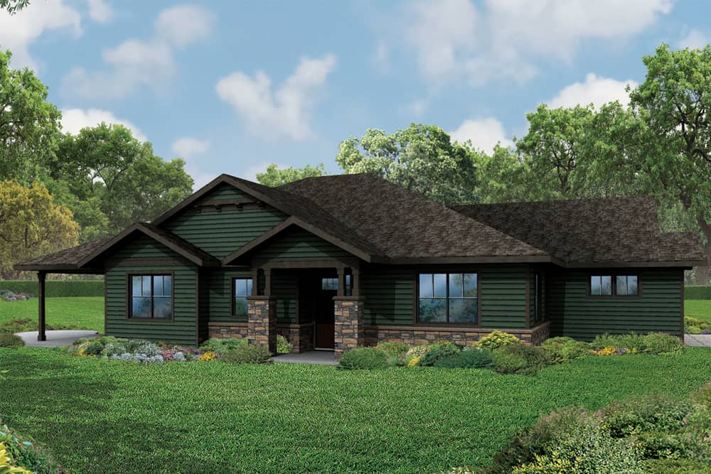 Front elevation of Ranch home (ThePlanCollection: House Plan #108-1838)