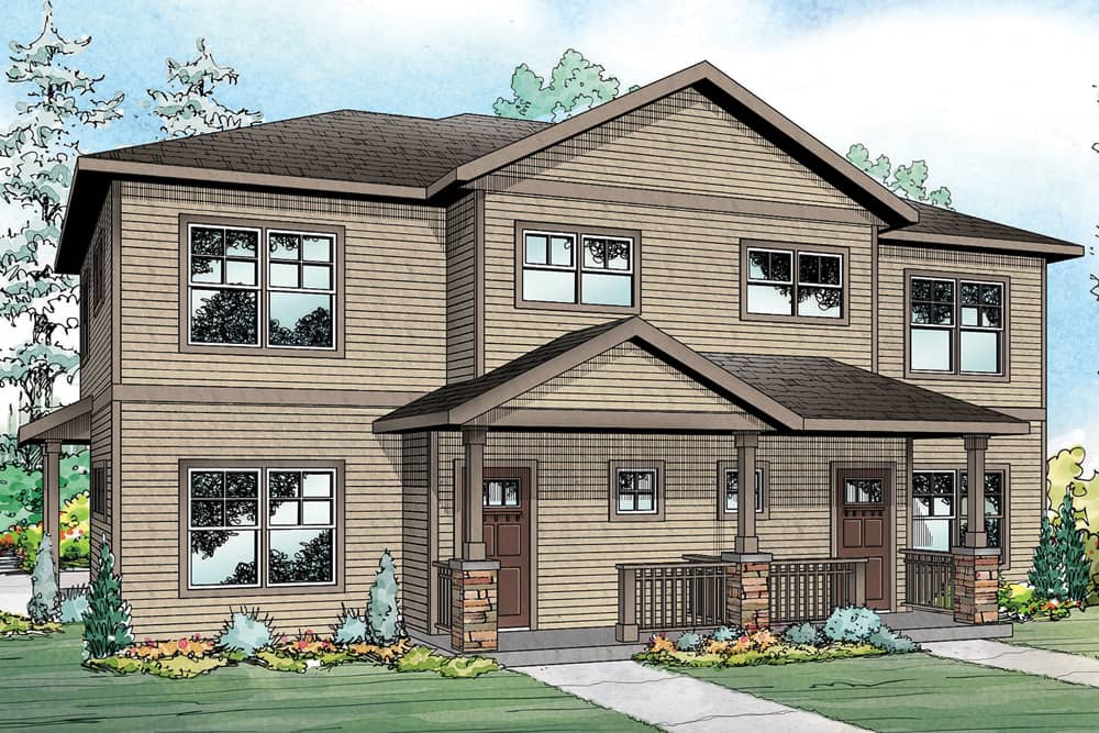 Color rendering of Multi-Unit home plan (ThePlanCollection: House Plan #108-1848)