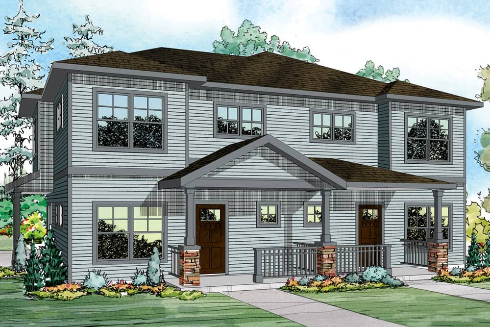 Color rendering of Multi-Unit home plan (ThePlanCollection: House Plan #108-1849)