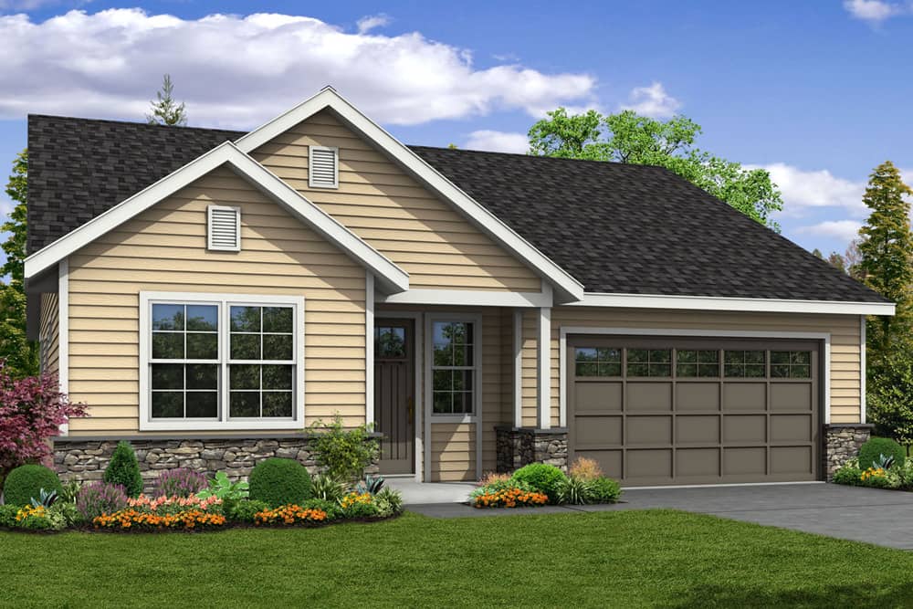 Color rendering of Cottage home plan (ThePlanCollection: House Plan #108-1855)