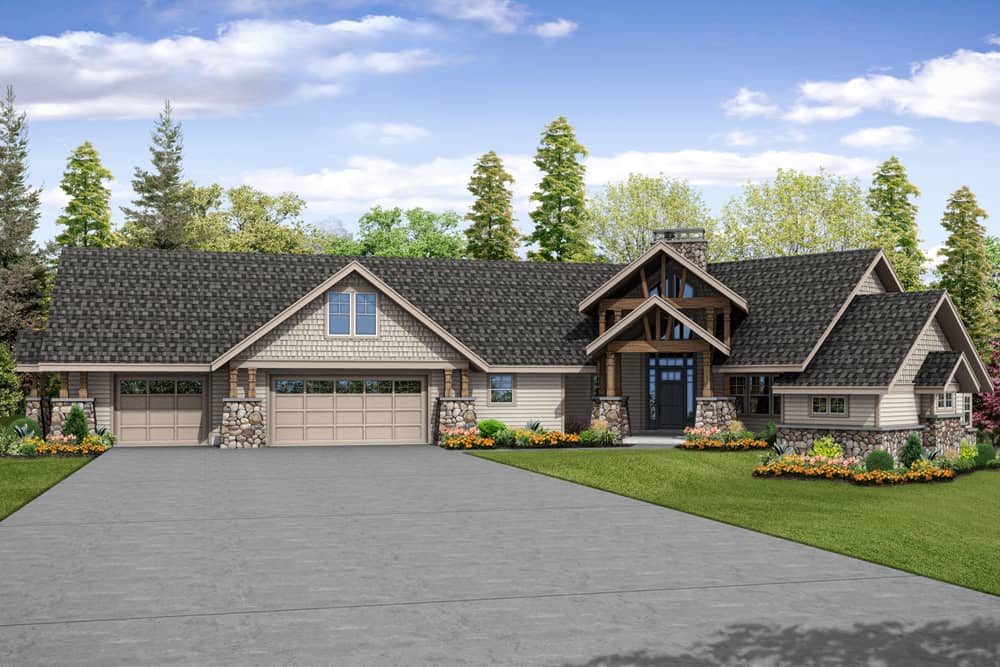 Front elevation of Craftsman home (ThePlanCollection: House Plan #108-1876)