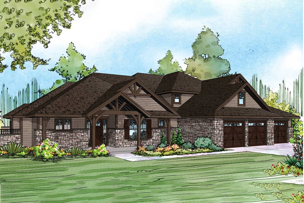 Front elevation of Craftsman home (ThePlanCollection: House Plan #108-1886)