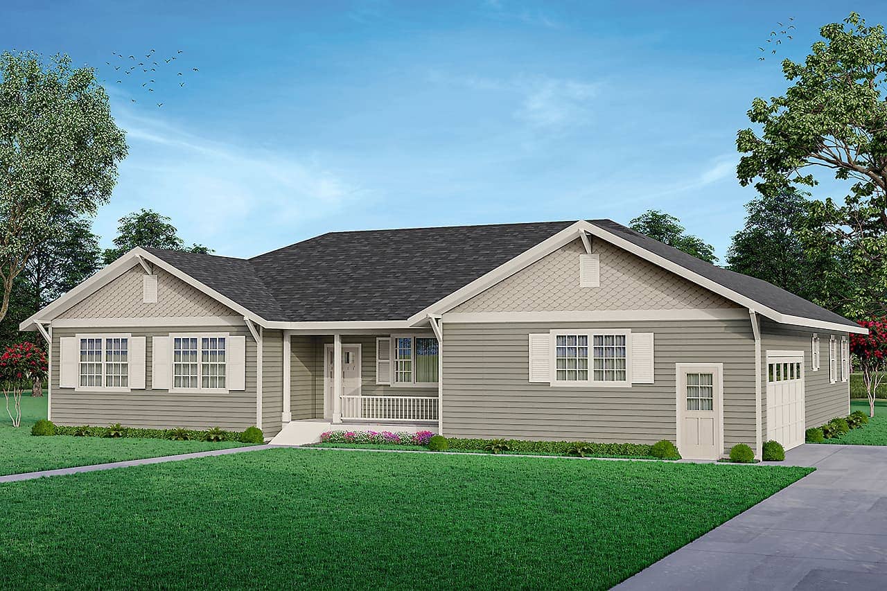Front elevation of Ranch home (ThePlanCollection: House Plan #108-2036)