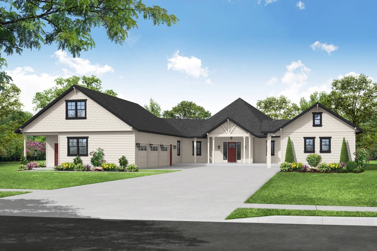 Front elevation of Farmhouse home (ThePlanCollection: House Plan #108-2038)