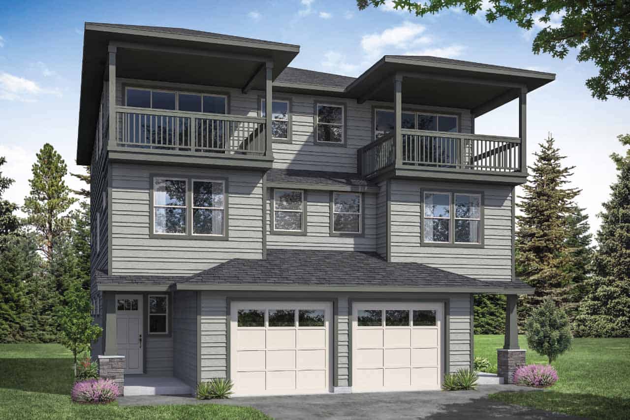 Front elevation of Farmhouse home (ThePlanCollection: House Plan #108-2058)