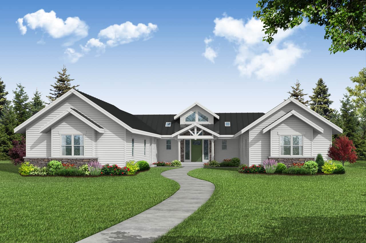 Front elevation of Ranch home (ThePlanCollection: House Plan #108-2068)