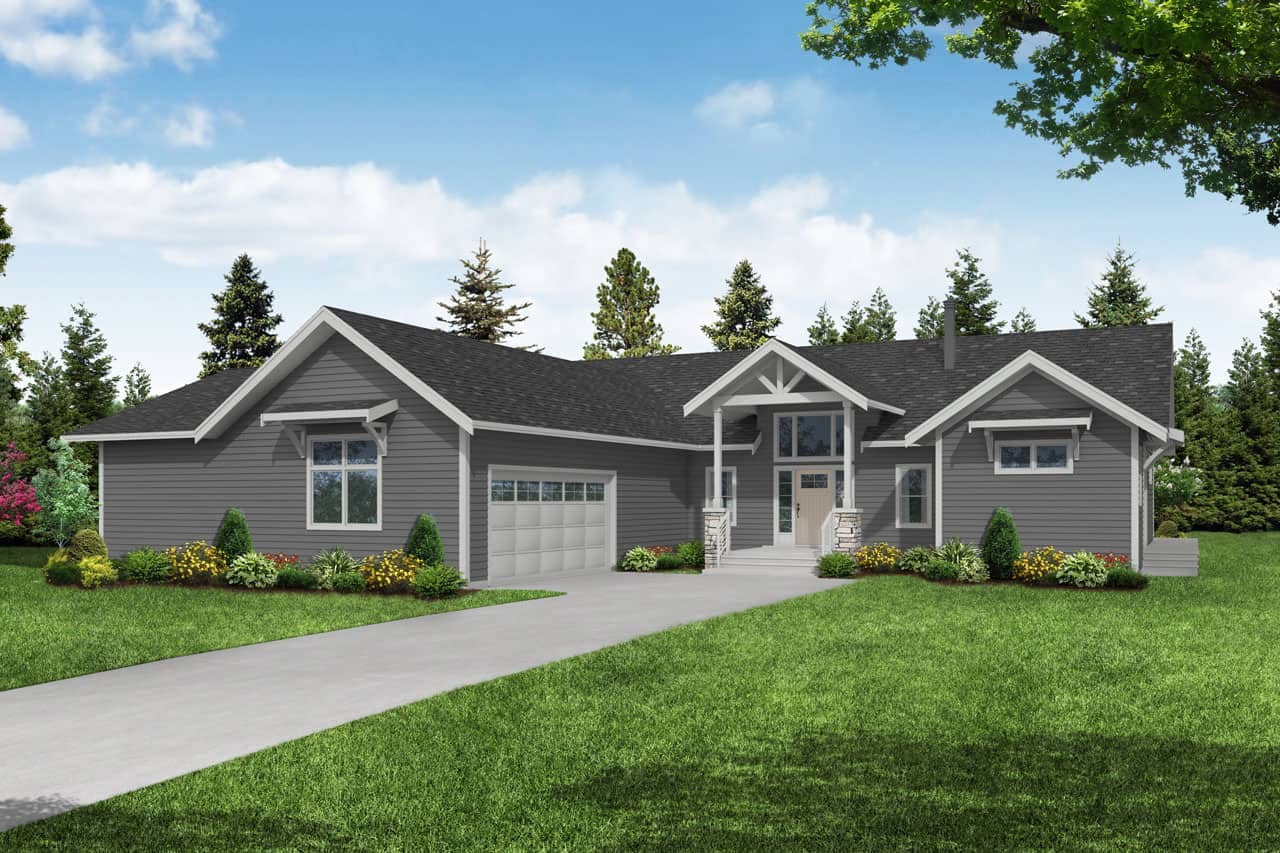 Front elevation of Ranch home (ThePlanCollection: House Plan #108-2069)