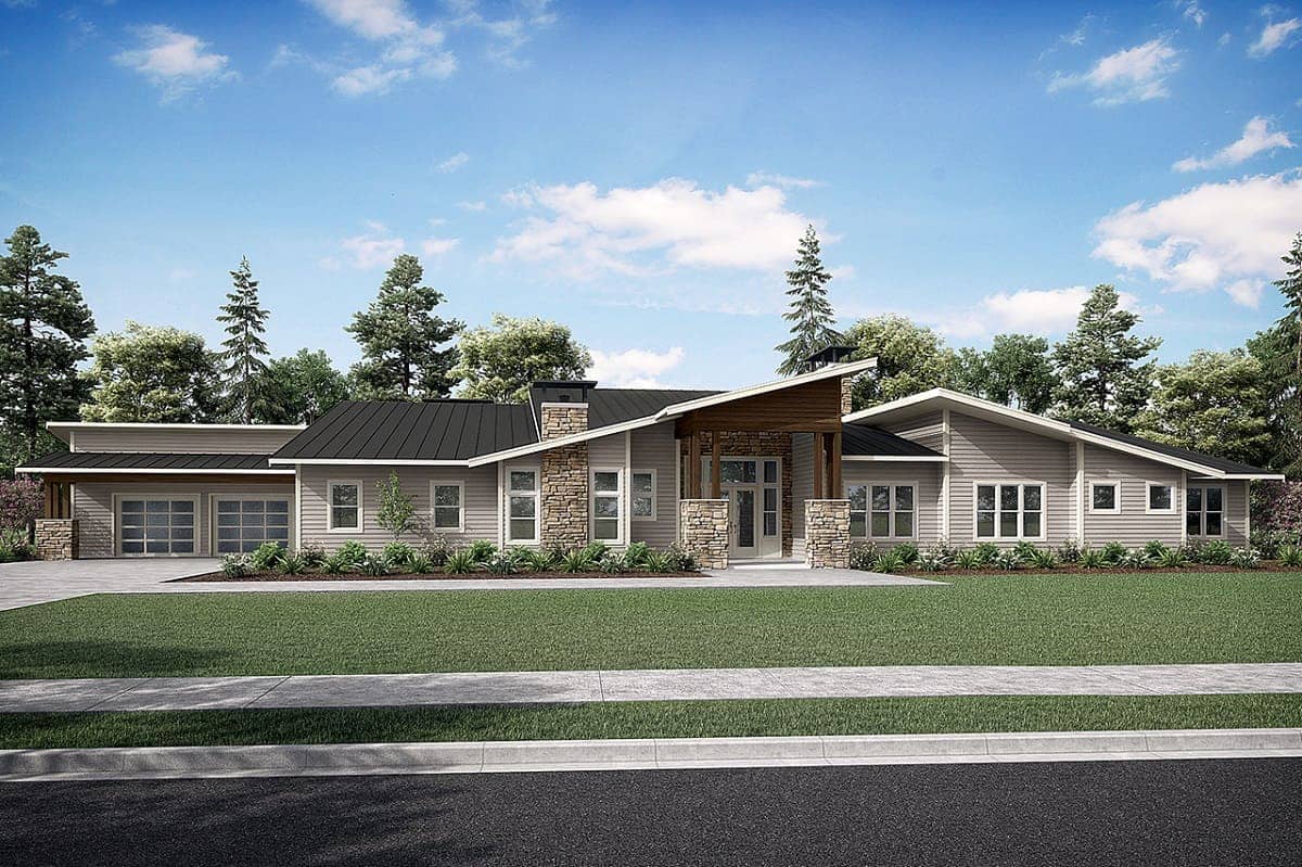 Front elevation of Contemporary home (ThePlanCollection: House Plan #108-2090)