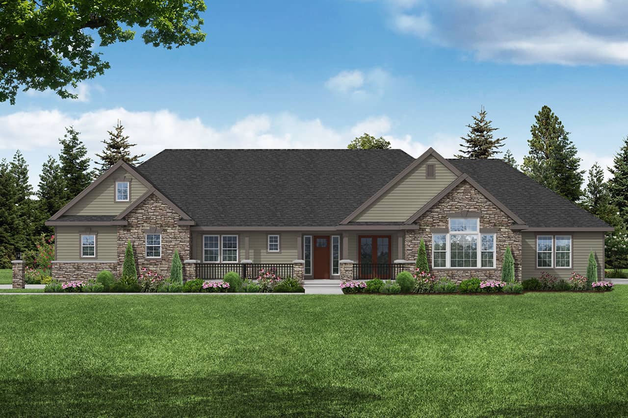 Front elevation of Ranch home (ThePlanCollection: House Plan #108-2095)
