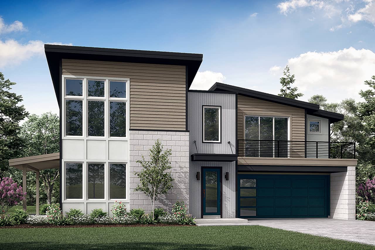 Front elevation of Contemporary home (ThePlanCollection: House Plan #108-2096)