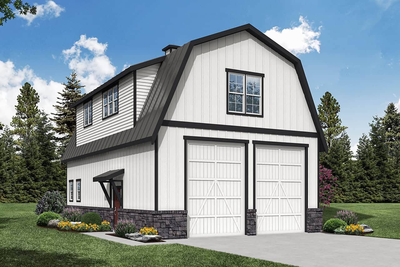 Front elevation of Garage w/Apartments home (ThePlanCollection: House Plan #108-2106)