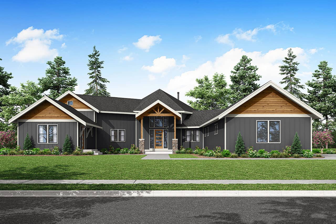Front elevation of Craftsman home (ThePlanCollection: House Plan #108-2112)