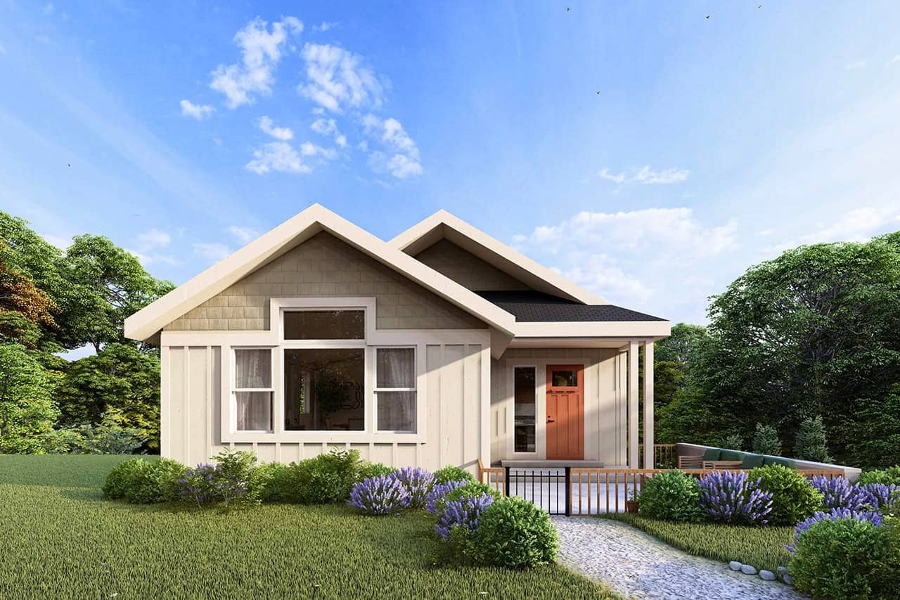 Front elevation of Craftsman home (ThePlanCollection: House Plan #108-2136)