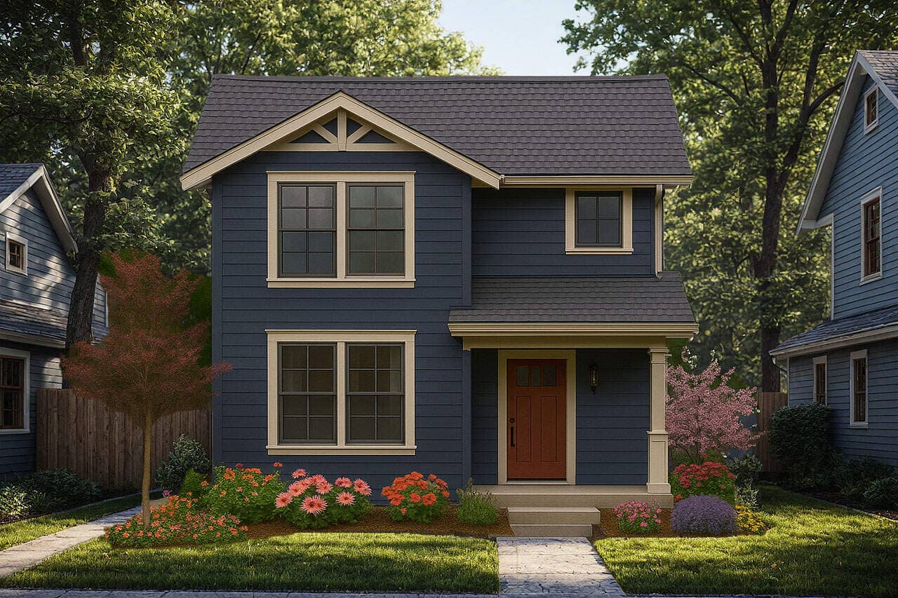 Front elevation of Craftsman home (ThePlanCollection: House Plan #108-2154)