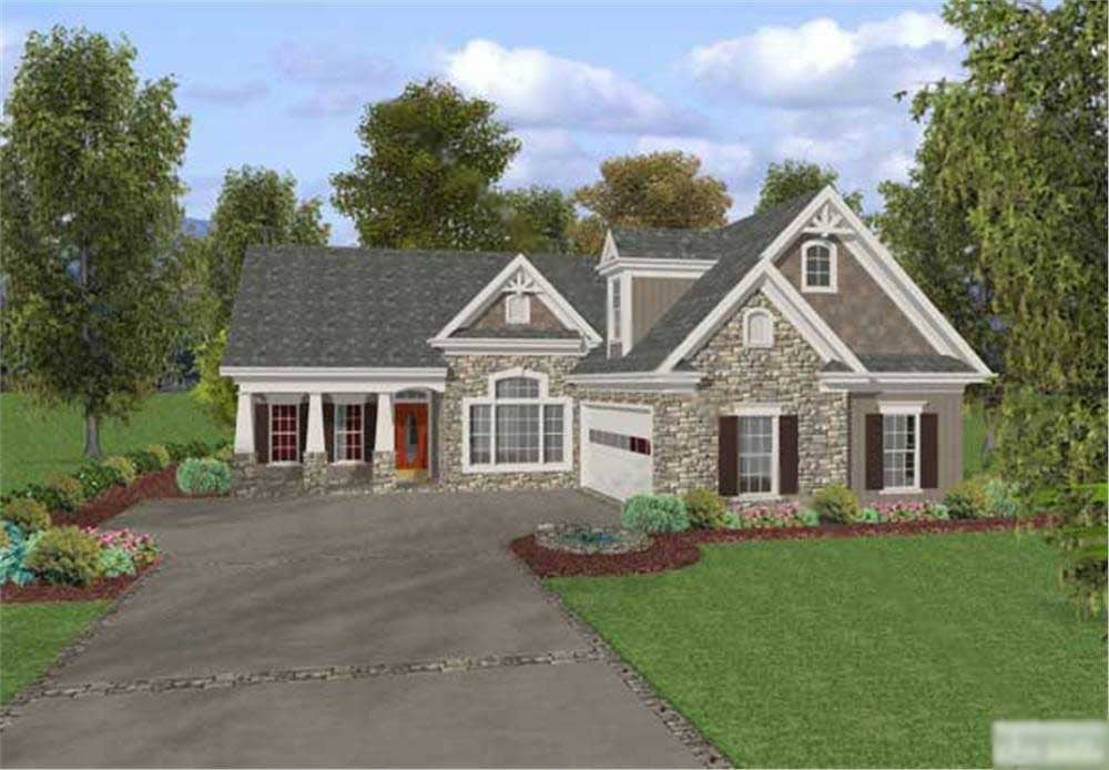 This image shows the front elevation of these Craftsman Homeplans.