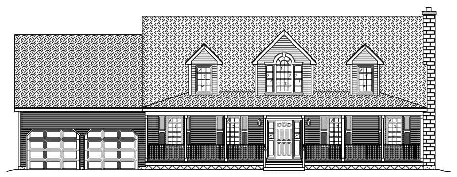 This is the front elevation of these Country Ranch Homeplans.