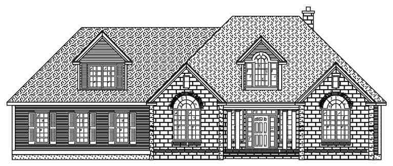 This image shows the front elevation of these European Homeplans.