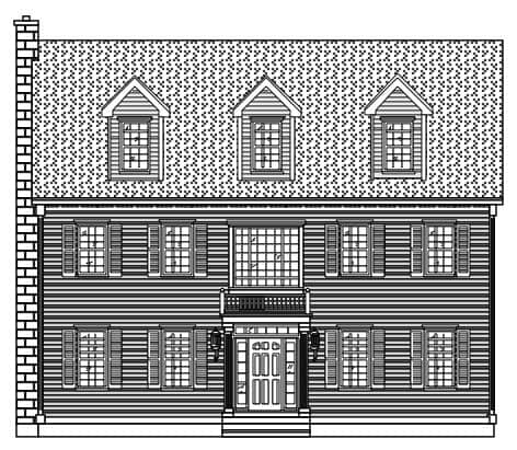 This image shows the front elevation of these Country Homeplans.