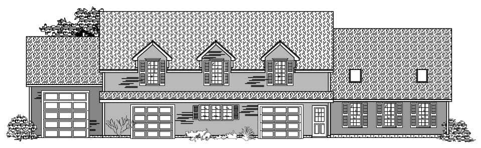 Front elevation of Garage w/Apartments home (ThePlanCollection: House Plan #110-1167)