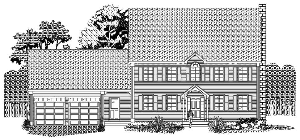 This is the front elevation of these Traditional Homeplans.