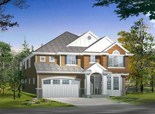 Front elevation of shingle style home (ThePlanCollection: House Plan #115-1470)