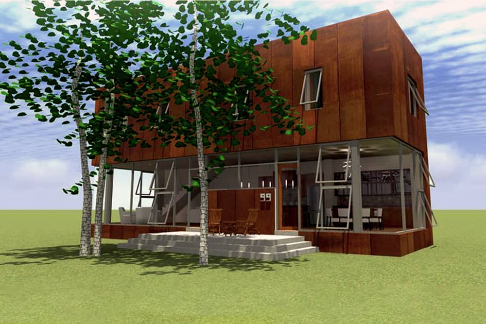 Color illustration of Modern home plan (ThePlanCollection: House Plan #116-1091)