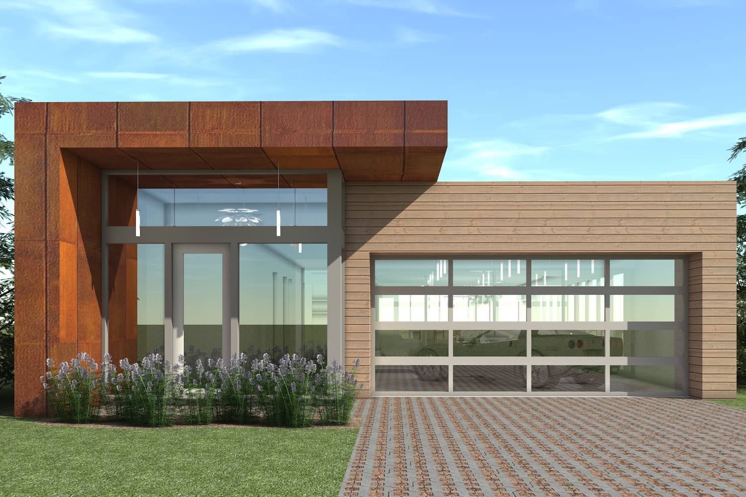 Color rendering of Modern home plan (ThePlanCollection: House Plan #116-1118)