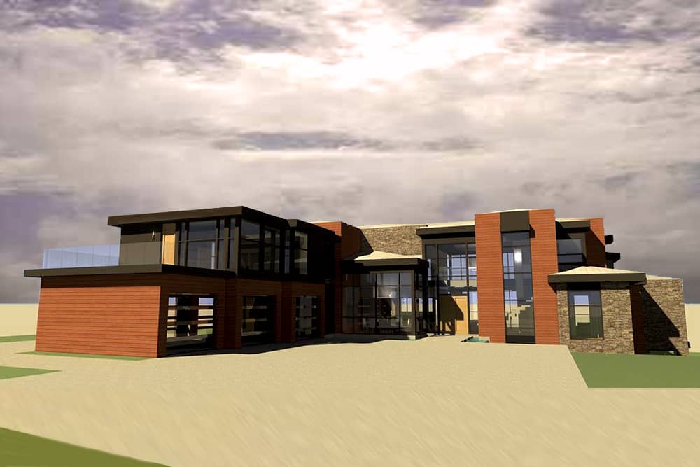 Color rendering of Modern home plan (ThePlanCollection: House Plan #116-1124)