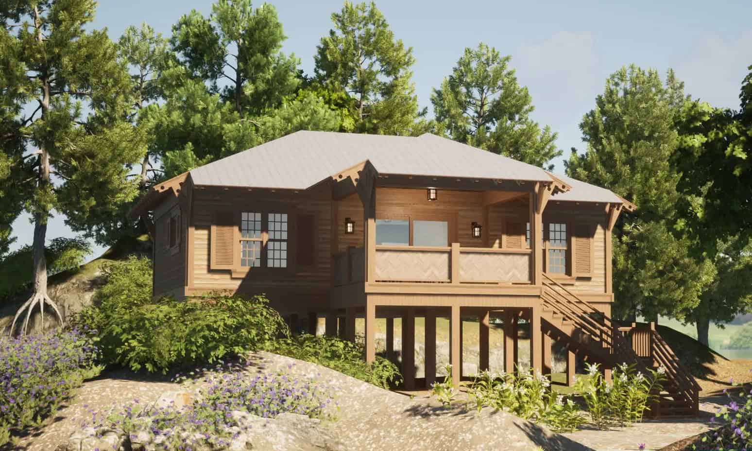 Front elevation of Lake home (ThePlanCollection: House Plan #116-1128)