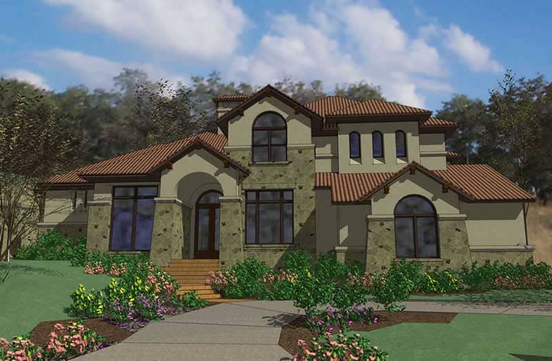 Front elevation of Luxury home (ThePlanCollection: House Plan #117-1052)