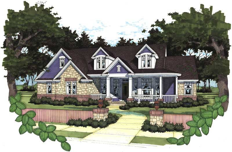 Front elevation of Ranch home (ThePlanCollection: House Plan #117-1056)