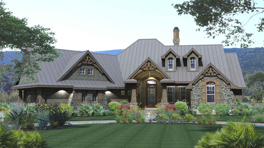 Front elevation of Ranch home (ThePlanCollection: House Plan #117-1108)